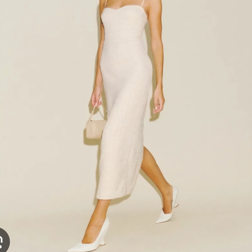 Reformation Cream Strapless Sheath Dress with Slit
